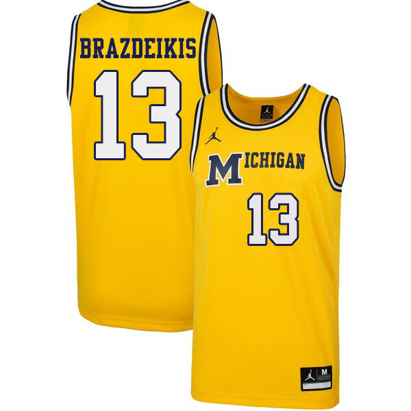 Men #13 Ignas Brazdeikis Michigan Wolverines 1989 Retro College Basketball Jerseys Sale-Yellow - Click Image to Close